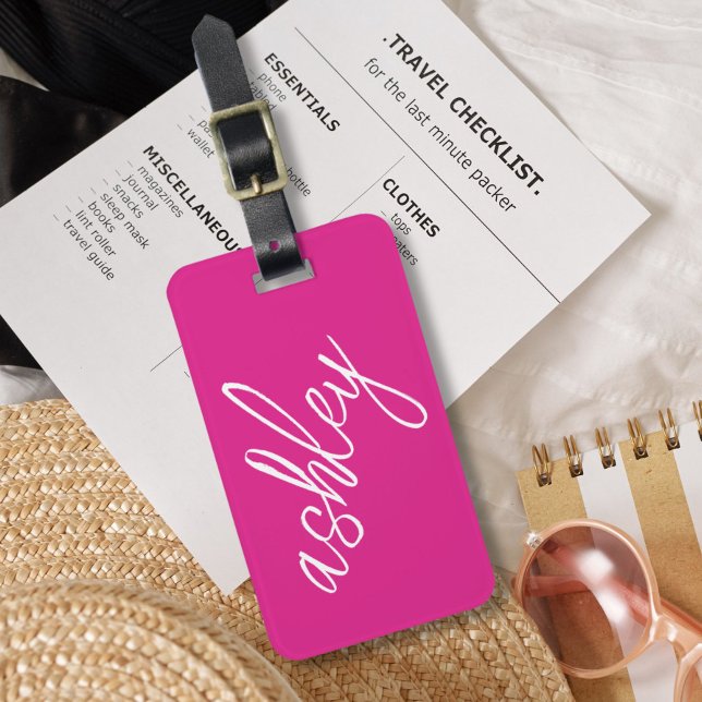 Monogram Name Hot Pink Girly Luggage Tag (Creator Uploaded)
