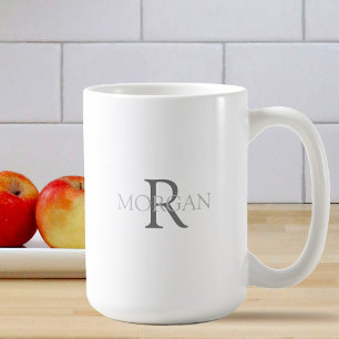Monogram & Name in Grey Text, Simple Design Coffee Mug