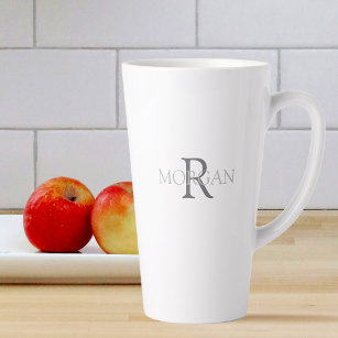 Monogram & Name in Grey Text Simple Trendy Design Latte Mug