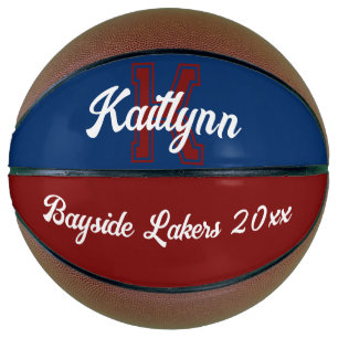 Monogram name, initial and team navy blue maroon basketball