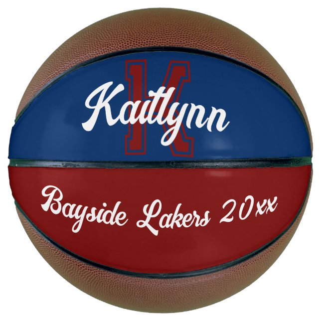 Monogram name, initial and team navy blue maroon basketball (Front)