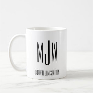 Monogram Name Initial Black White Coffee Mug