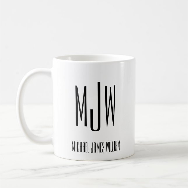 Monogram Name Initial Black White Coffee Mug (Left)