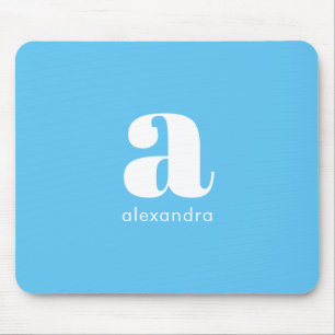 Monogram Name Initial Blue Modern Simple Classy Mouse Mat