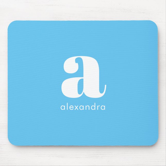 Monogram Name Initial Blue Modern Simple Classy Mouse Mat (Front)