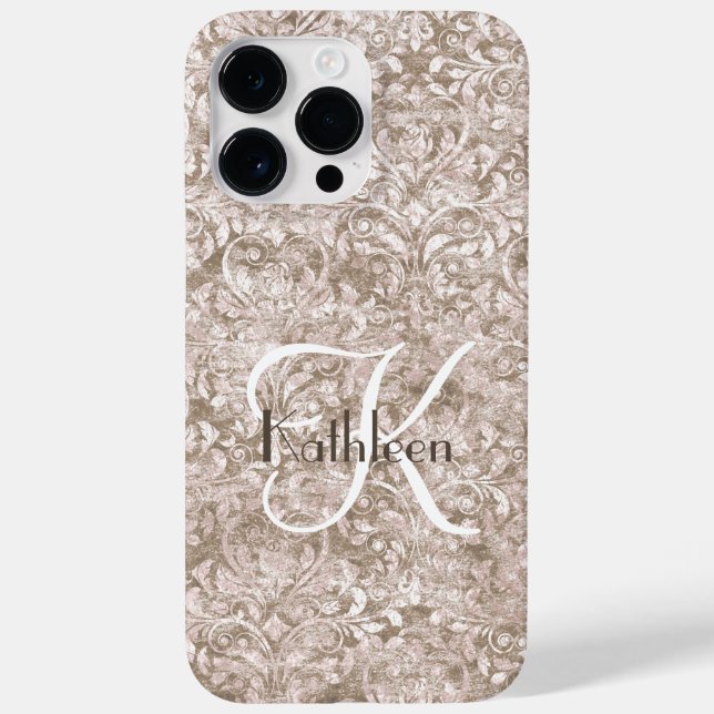 Monogram Name Initial Brown White Ornate Flourish  Case-Mate iPhone Case (Back)