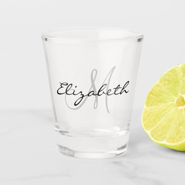  Monogram  Name Initial Calligraphy  Shot Glass (Front)