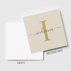 Monogram Name Initial Hand-Lettered Gold Grey Card