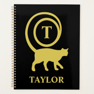 Monogram Name Initial Kitty Cat Lover Black Gold Planner