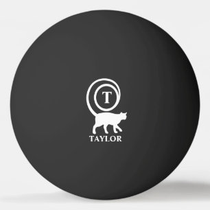 Monogram Name Initial Kitty Cat Lover Black White Ping Pong Ball