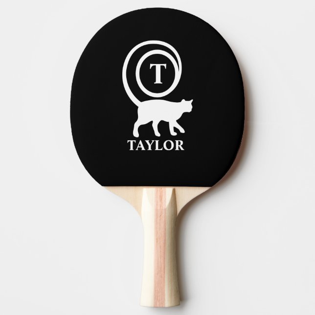 Monogram Name Initial Kitty Cat Lover Black White Ping Pong Paddle (Front)