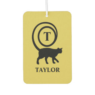 Monogram Name Initial Kitty Cat Lover Gold Black Car Air Freshener
