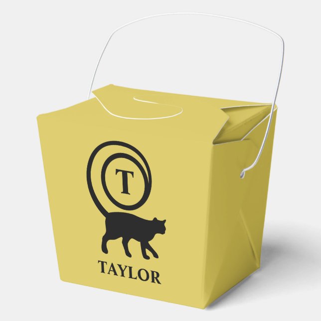 Monogram Name Initial Kitty Cat Lover Gold Black Favour Box (Front)