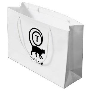 Monogram Name Initial Kitty Cat Lover White Black Large Gift Bag