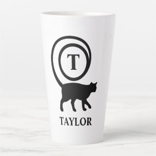 Monogram Name Initial Kitty Cat Lover White Black Latte Mug