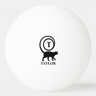 Monogram Name Initial Kitty Cat Lover White Black Ping Pong Ball