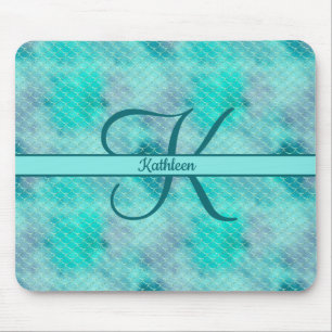 Monogram Name Initial Mermaid Blue Purple Green  Mouse Mat