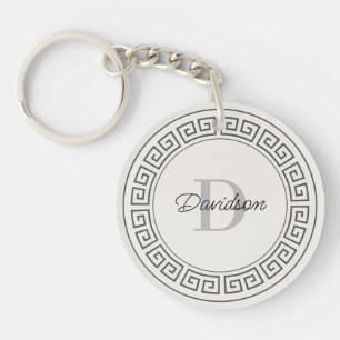 Monogram Name Initial Modern Greek Meander Script Key Ring