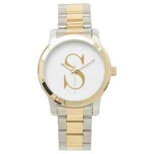Monogram Name Initial Modern Personalised Gold  Watch