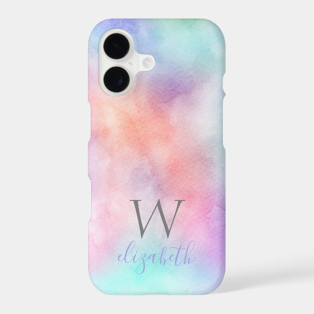Monogram Name Initial Rainbow Watercolor Pastel Samsung Galaxy Case (Back)