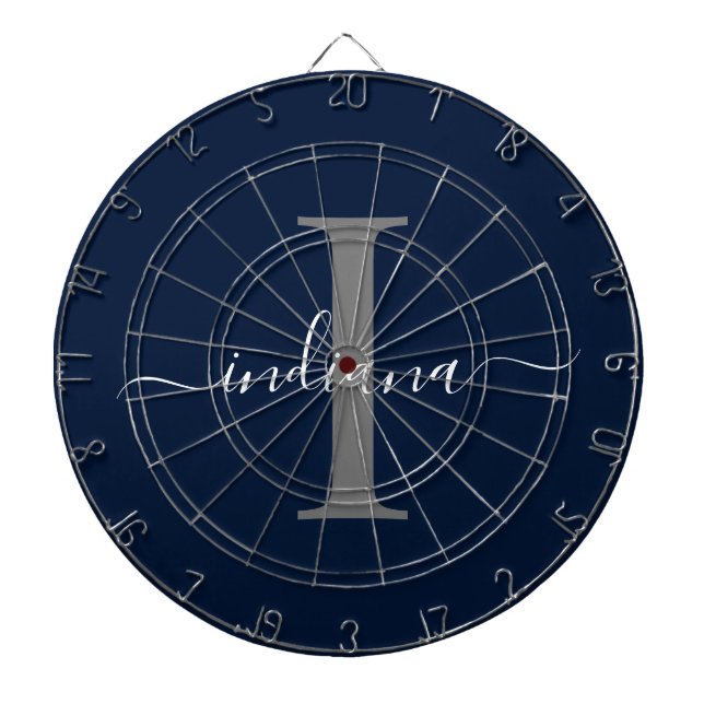Monogram Name Initial Script Navy Blue Dartboard (Front)