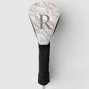 Monogram Name Initial White Grey Gold Pink Marble Golf Head Cover