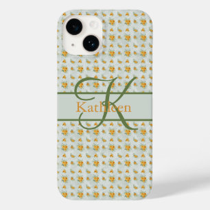 Monogram Name Initial Yellow Green Floral Case-Mate iPhone 14 Case