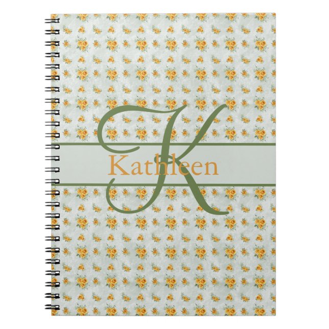 Monogram Name Initial Yellow Green Floral Journal  (Front)