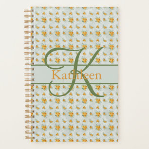 Monogram Name Initial Yellow Green Floral  Planner