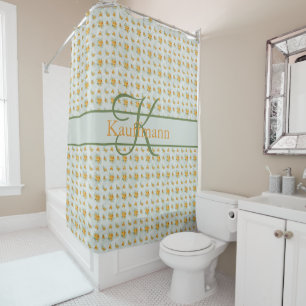 Monogram Name Initial Yellow Green Floral Shower Curtain