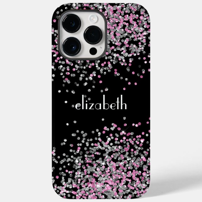 Monogram Name Initials Black Pink Silver Glitter  Case-Mate iPhone Case (Back)