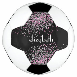 Monogram Name Initials Black Pink Silver Glitter Football