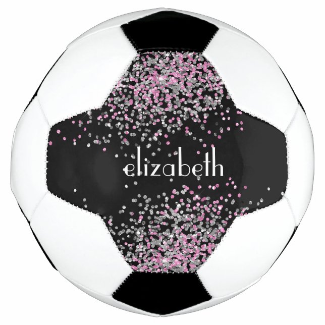 Monogram Name Initials Black Pink Silver Glitter Football (Front)