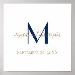 Monogram Name Initials Blue Gold Wedding Date Gift Poster<br><div class="desc">A lovely monogrammed blue and gold canvas wall art wedding gift or gift for a couple,  with your names,  last name initial and wedding date.  Comes in many different sizes.  Makes a great anniversary gift also.</div>