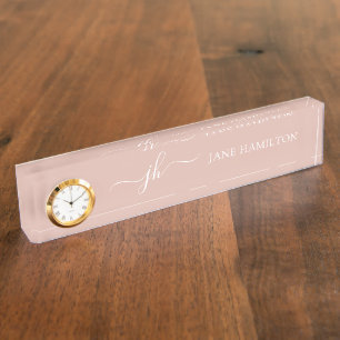 Monogram Name Initials Blush Pink Desk Name Plate