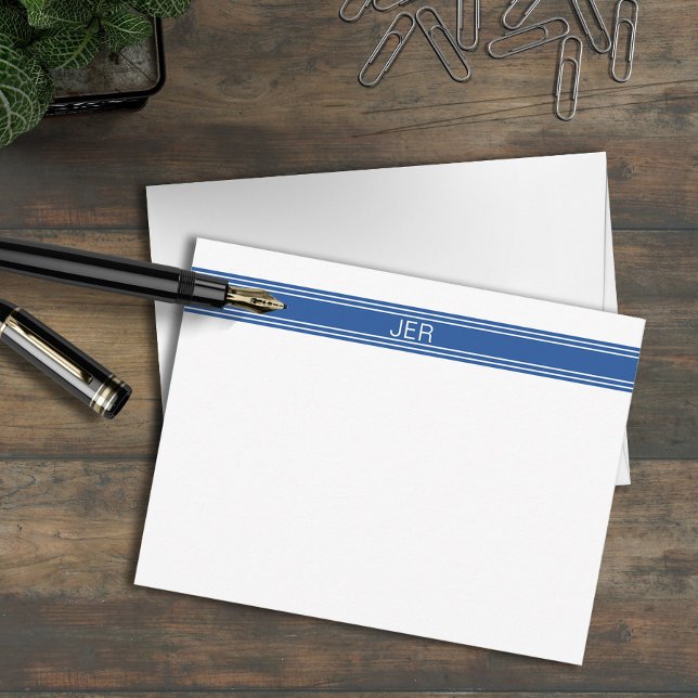 Monogram Name Initials Modern Minimalist Flat Blue Card (Creator Uploaded)