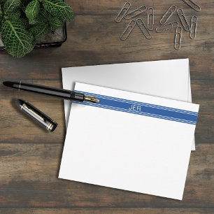 Monogram Name Initials Modern Minimalist Flat Blue Card