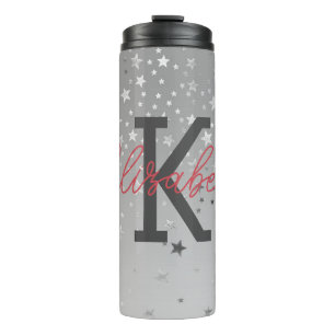 Monogram Name Initials Pink Grey Silver Trendy Thermal Tumbler