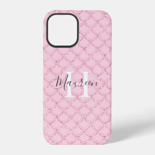 Monogram Name Initials Pink Mermaid Scales Glitter iPhone 12 Pro Case