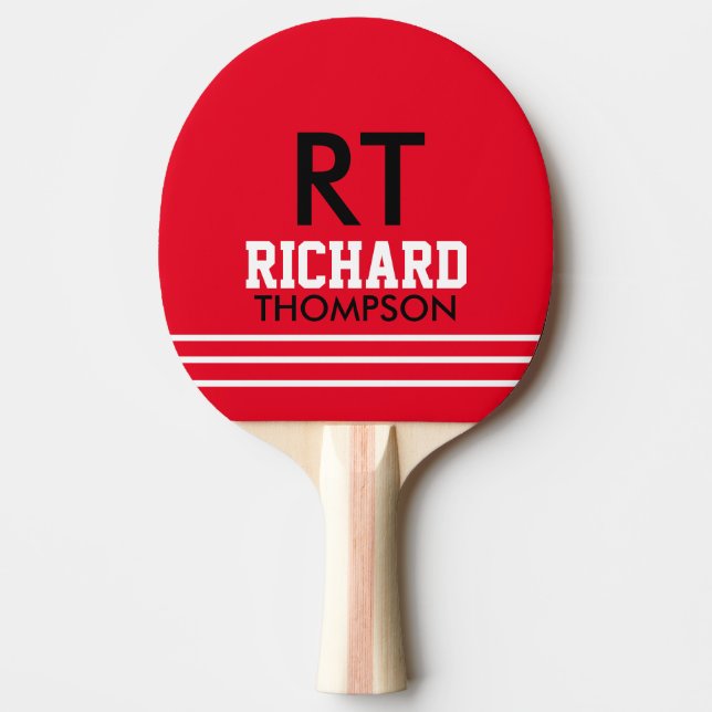 Monogram (name + initials) Red Ping Pong Paddle (Front)