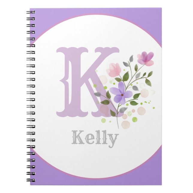 Monogram & Name Kelly with Flowers Notebook (Front)