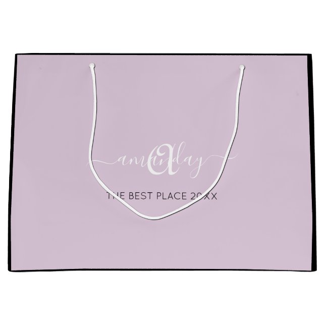 Monogram Name Lavender Purple Shop Wedding  Large Gift Bag (Front)