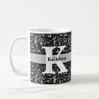 Monogram Name Leopard Print Black Silver Grey 