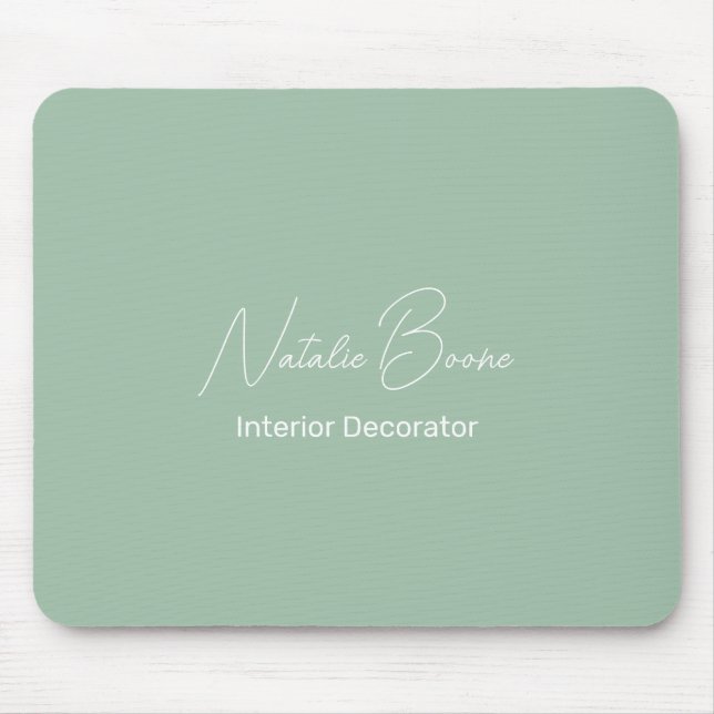Monogram Name Light Green White Interior Decorator Mouse Mat (Front)