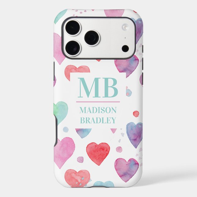 Monogram Name Love Heart Watercolor Girly Pattern (Back)