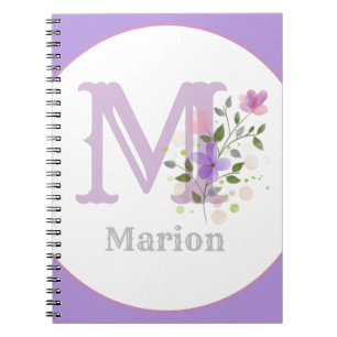 Monogram & Name Marion with Flowers Notebook
