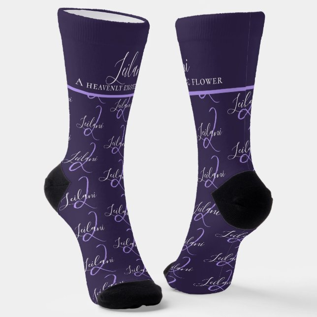 Monogram name meaning Leilani purple custom Socks (Angled)