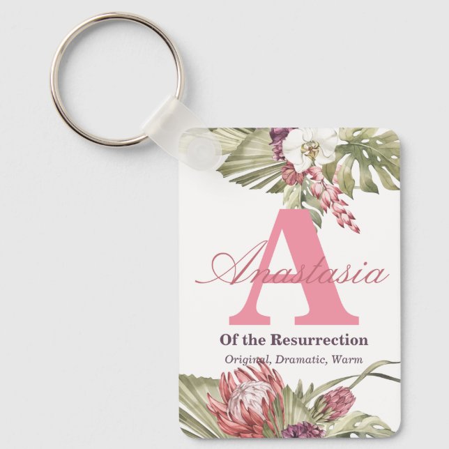 Monogram & Name Meaning Tropical Floral Key Ring (Front)