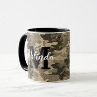 Monogram Name Military Camouflage Gold Glitter