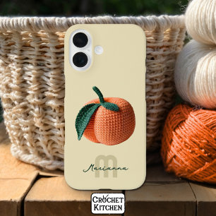 Monogram Name Minimal Modern Crochet Peach   iPhone 16 Case
